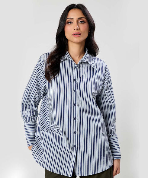 Oversized Blue Cotton Printed Shirt