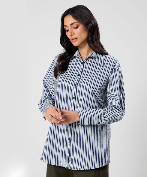 Oversized Blue Cotton Printed Shirt