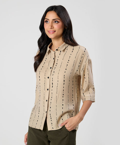 Flared Sleeve Brown Shirt