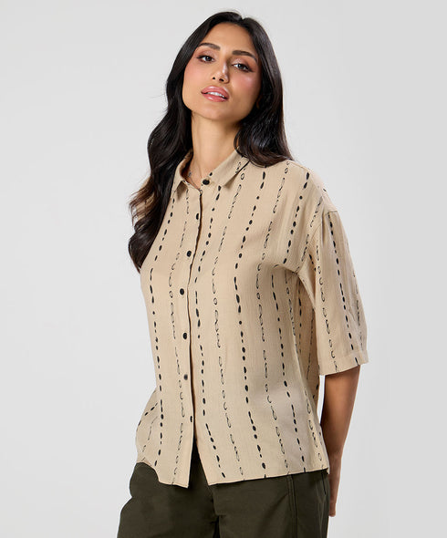 Flared Sleeve Brown Shirt