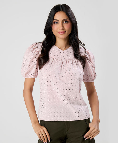 Curved Neck Cut Short Sleeve Top