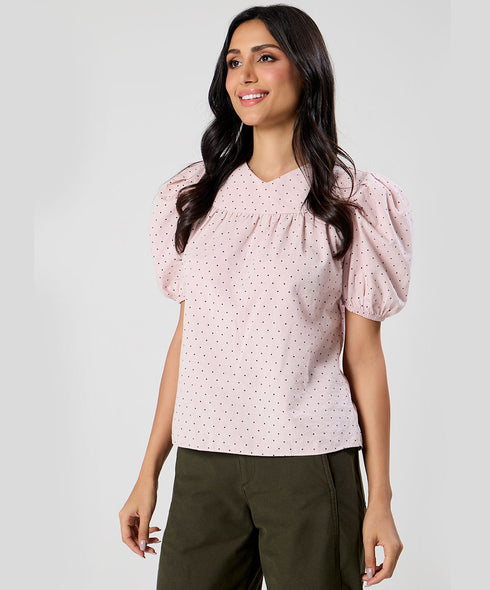 Curved Neck Cut Short Sleeve Top