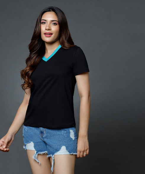 Vneck With Contrast Rib Tshirt
