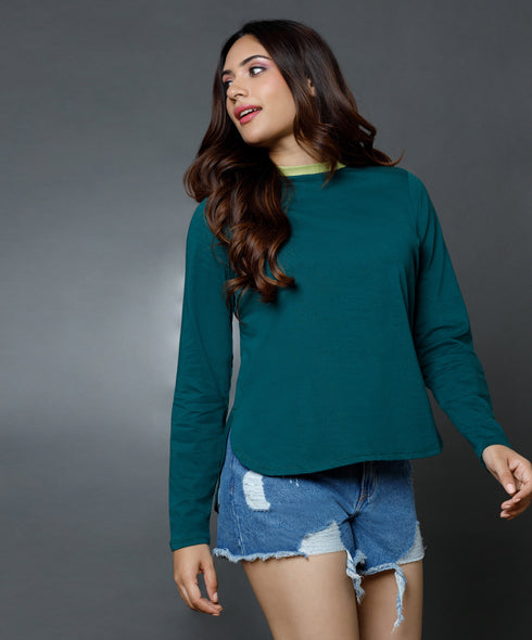 Long Sleeve Green Crew Neck T-Shirt