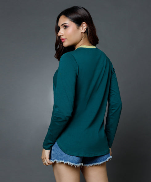 Long Sleeve Green Crew Neck T-Shirt