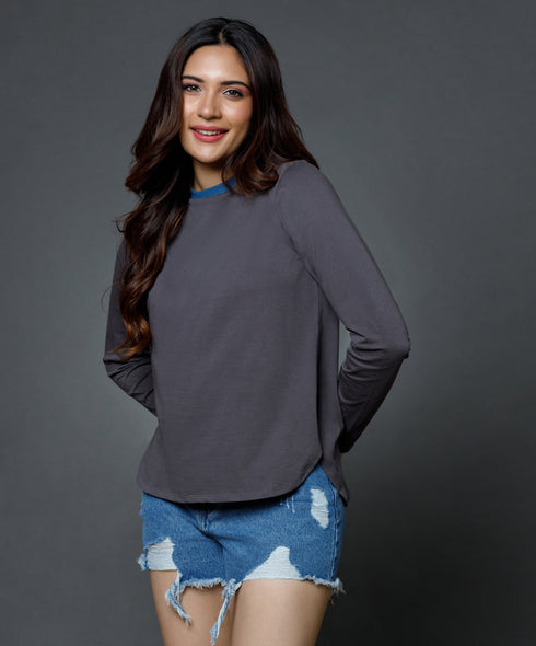 Long Sleeve Grey Crew Neck T-Shirt