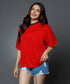 Mid Oversized Contrast Rib Red Tshirt