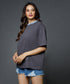 Mid Oversized Contrast Rib Grey Tshirt