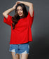 Mid Oversized Contrast Rib Red Tshirt