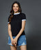 Sleeve Cuff And Neck Rib Black Basic Crew Neck Tshirt