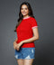 Sleeve Cuff And Neck Rib Red Basic Crew Neck Tshirt