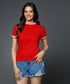 Sleeve Cuff And Neck Rib Red Basic Crew Neck Tshirt