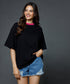 Mid Oversized Contrast Rib Black Tshirt