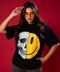 Half Skull And Smiley Face Printed Oversized Tshirt