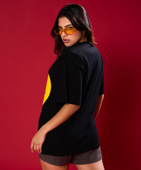 Half Skull And Smiley Face Printed Oversized Tshirt