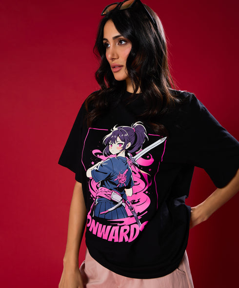 Fighter Girl Pink And Black Oversized Tshirt