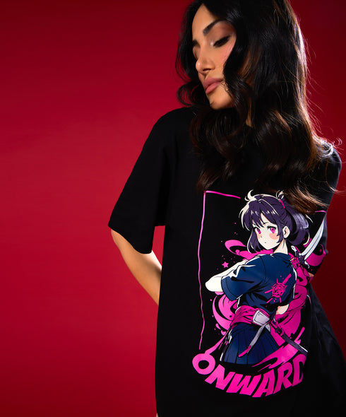 Fighter Girl Pink And Black Oversized Tshirt