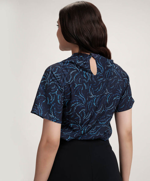 Short Sleeve Blue Printed Top
