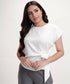 Waist Tie Round Neck Satin White Top