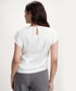 Waist Tie Round Neck Satin White Top