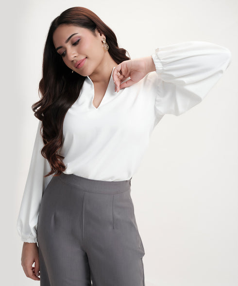 Front Slit Chiffon Long Sleeve Top