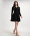 Vneck Mini Long Sleeve Flared Black Dress