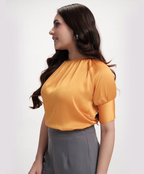 Half Sleeve Neck Gathered Chiffon Top