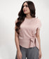 Waist Tie Round Neck Satin Pink Top