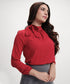 Neck Tie Long Sleeve Red Chiffon Top