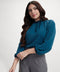 Chiffon Lantern Sleeve Detailed Neck Blue Top