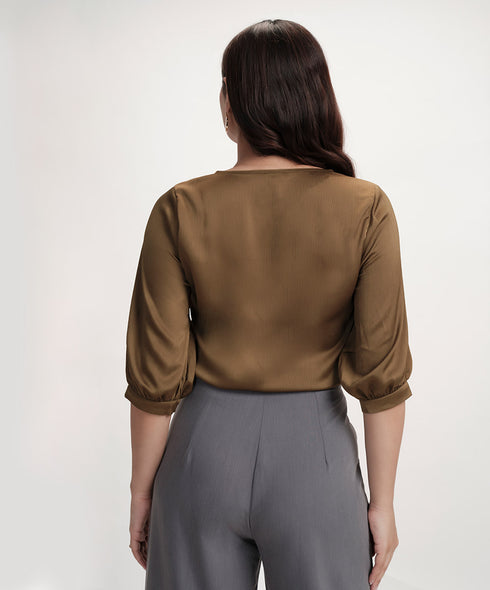 Vneck Satin Short Sleeve Top