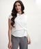 Waist Tie Round Neck Satin White Top
