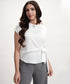 Waist Tie Round Neck Satin White Top