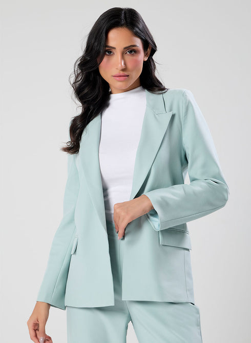 Light Green Pointed Label Collared Blazer