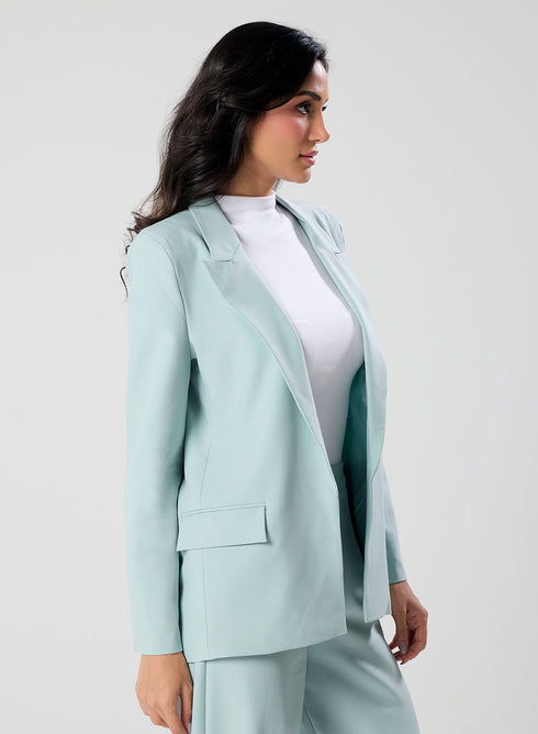 Light Green Pointed Label Collared Blazer