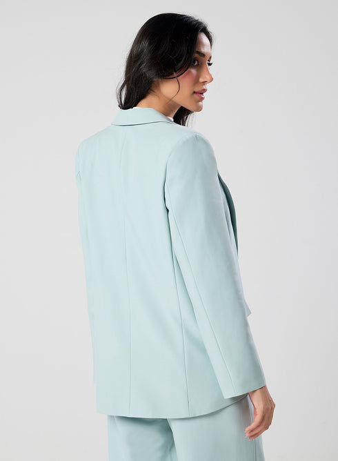 Light Green Pointed Label Collared Blazer