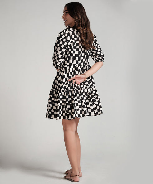 Diagonal Panel Printed Short Dress