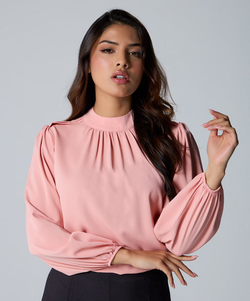 Double Frilled Long Sleeve Pink Top