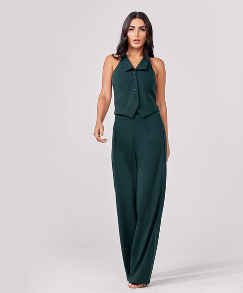 Flared Leg Formal Dark Green Pant