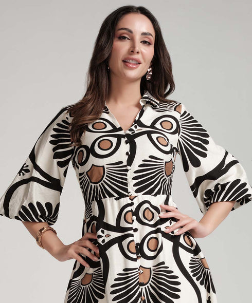 Front Buttoned Printed Maxi Dress