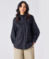 Mandarin  Collar Cotton Oversized Shirt- Black