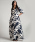 Front Buttoned Blue Printed Maxi Dress