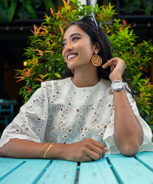 Short Sleeve Scalloped Detailed Top