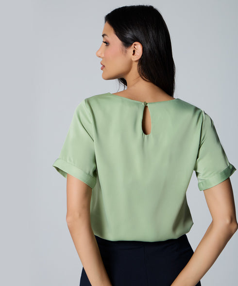 Sleeve Extended Satin Green Top