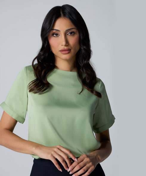 Sleeve Extended Satin Green Top