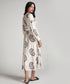 Puffed Sleeve Printed Round Neck Dress-Off White
