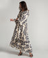 Vneck Elasticated Sleeve Loose Fitted Printed Dress-Blue Print