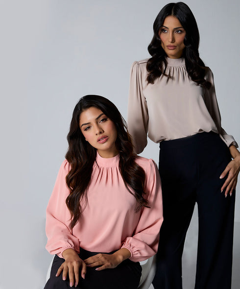 Double Frilled Long Sleeve Pink Top