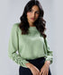 Long Sleeve Gathered Satin Green Top