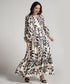 Vneck Elasticated Sleeve Loose Fitted Printed Dress-Blue Print